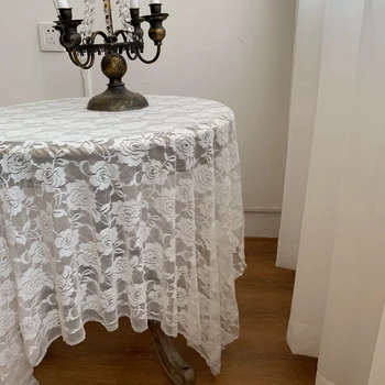 Toalha de mesa bordado de renda familiar, mesa de jantar com decoração de Natal pano de fundo francês de Casamento Romântico Rosa toalha de mesa