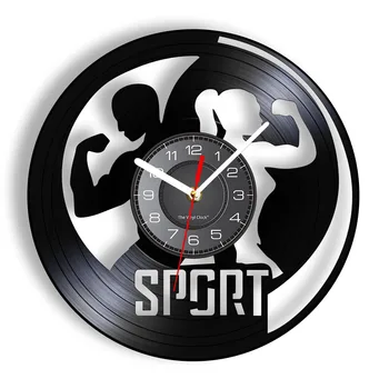 Exercícios de Fitness Esporte Vinil LP Registro de Parede, Relógio de musculação Personal Trainer Treino em Casa Ginásio obras Vintage Decor