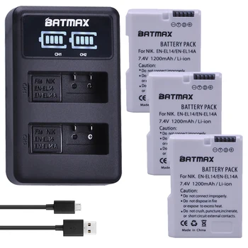Batmax 3Pc PT-EL14a EN-EL14 Branco de Bateria para Câmera+LED Duplo Carregador USB para Nikon D300 D5600 D5300 D5100 D5200 D3300 D3200 D3100