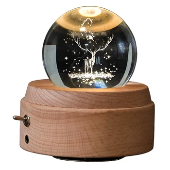 3D Bola de Cristal Caixa de Música O Veado Luminoso Rotativo de Caixa Musical Com Projeção de Luz de Led