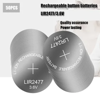 50PCS 3,6 V no Botão de Bateria LIR2477 CR2477 Bateria de Lítio 200mAh Recarregável Bateria de Célula tipo Moeda para o Relógio Calculadora Comprimidos