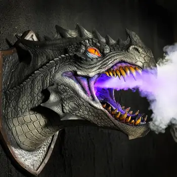 Lendas de dragões Prop 3d de Parede de Dinossauro Fumaça, Luz de Parede de Arte, Escultura em Forma de Estátua de Decoração Sala de Decoração de Halloween