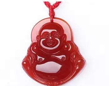 Natural de pedra Vermelha Jadeite Buda Pingente de pedra Maitre Laughing Buddha Pingente de Calcedônia Feminino Pingente @@ frete Grátis