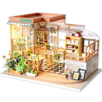 DIY Casa de bonecas Casa Móveis em Miniatura Kit Romântico Chalé Modelo de Boneca de Madeira em Casas de Montar o Brinquedo para Crianças, Presentes de Natal
