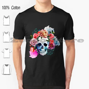 Flor Caveira T-Shirt 100% Algodão Homens Mulheres Personalizado Padrão Crânio Flor Da Rosa Peônia Natureza Ossos Primavera Primavera Dia De