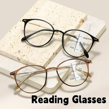 Retro Rodada Do Quadro Multifocal Progressiva Óculos De Computador Anti Luz Azul Óculos De Leitura Mulheres Ultraleve Muito Perto De Óculos