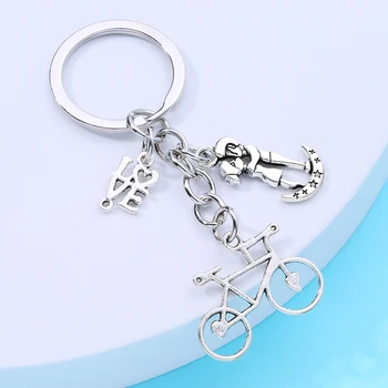 Criativo metal asas de Anjo amantes da bicicleta bicicleta anel de chave simples de tudo, chave de corrente pingente de presente do Dia dos Namorados acessórios