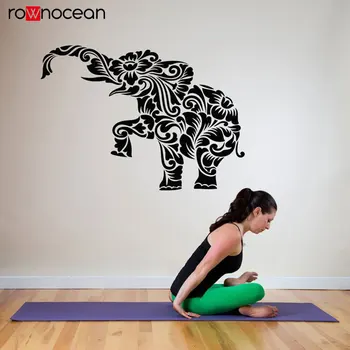 Design criativo Yoga Elefante Adesivo de Parede de Vinil Art de Decoração de Casa, Quarto Removível Mural Ornamento Indiano Buda Decalques YD57