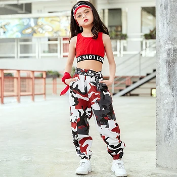 Moda Crianças De Dança Jazz Traje Para As Meninas De Hip Hop, Dança De Rua Trajes Colete Calças Crianças Desempenho De Dança De Roupas