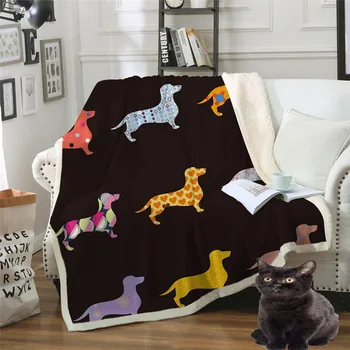 Nova Moda Dachshund Cobertor de Flanela dos desenhos animados de Coral Colorido Cobertor de Lã para Crianças colchas de Cama de Cão de filhote de Cachorro Quente Macio Colchas