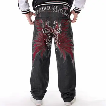 Homens de Outono E Inverno Quente da Venda de HIPHOP Solta Reta Skate Calças Personalizado Bordado de Jeans Plus Size