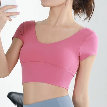 LANTECH Ginásio Camisas Crop Tops de Yoga Fitness Mulheres de meia-Calça de Esportes Exercício de Treino de corrida Sportswear, Roupas Roupas