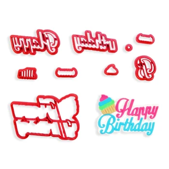 Carta de Feliz Aniversário Fonte de Cupcake Superior Cortador de Biscoito Feito de Grau Alimentar Impressos em 3D de Decoração do Bolo de Ferramentas