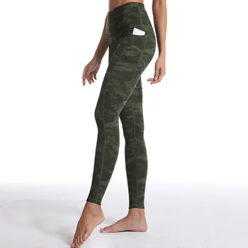 Europeus e Americanos impressão de camuflagem hip-levantamento alto-cintura de fitness, esportes ao ar livre meia-calça, lulu nude escovado bolso de calças de yoga