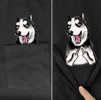 Homens T-Shirt Marca de Moda de Nova bolso Husky Cartoon print t-shirt dos homens de camisas de Hip hop tops engraçado Harajuku tees Estilo 2