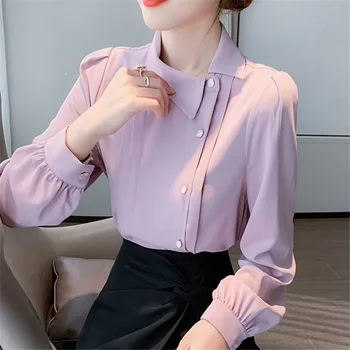 As Mulheres Elegantes Chiffon Blusa De Manga Longa Coreano Office Lady Camisa Nova Moda Vestuário De Trabalho Tops