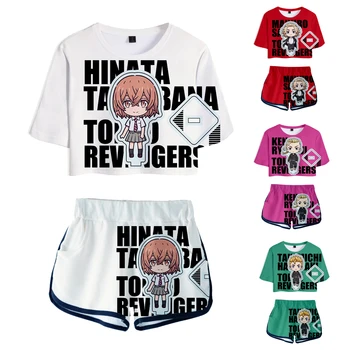 Novo Design 3D de Anime de Tóquio Revengers de Mulheres de Dois Conjuntos de peças Populares Exposto Umbigo T-Shirt E Shorts de Verão Casual Ternos