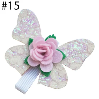 frete grátis 6pcs borboleta grampo de cabelo glitter da curva de borboleta com pêra e flor de rosa para crianças garota verão, primavera