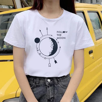 Mulheres de Verão Rodada Tops com Decote em Harajuku Tee Gráfico Casual Manga Curta Tops para as Mulheres de 90 Camiseta Feminina Streetwear Superior T-Shirt