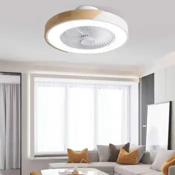 LED de lâmpada com ventilador inteligente, sala de jantar, quarto com ventilador de teto lâmpada, silencioso e invisível lâmina controle remoto + controle de aplicativo