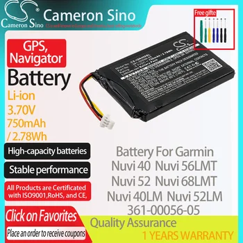 CameronSino Bateria para gps Garmin Nuvi 40 Nuvi 40LM Nuvi 52 Nuvi 52LM Nuvi 56LMT se encaixa Garmin 361-00056-05 GPS,Navegador da bateria
