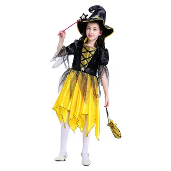 KLV Crianças Traje de Halloween Bruxa Cosplay Vestido Crescente Cap Sacola para Doces Festa de Máscaras Função de Jogar Roupas de Crianças