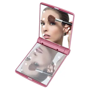 Mulheres Dobrável para Maquiagem Ferramenta Senhora de Cosméticos Mão Dobrável Portátil Compacto Espelho do Bolso 8 Luzes LED Lâmpadas Drop Shipping