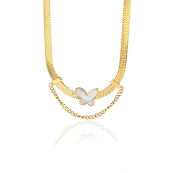 Colar novo design, moda jóias borboleta dupla de aço inoxidável da serpente cadeia de colares para as mulheres