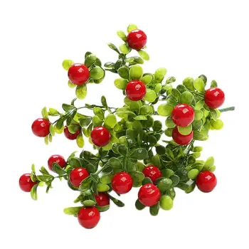 1 Buquê De 6 Ramo Pequena Fruta Vermelha Simulado Flores Artificiais Potes Decorativos, Folhas Verdes A Decoração Home