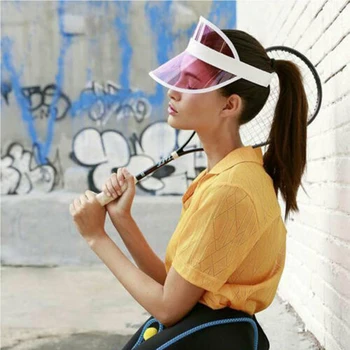Verão Unisex PVC Chapéus de Sol Candy Color Transparente Vazio Superior do pára-Sol Chapéu, Viseira de Tampas de Bicicleta Chapéu de Sol ao ar livre esportes Pac
