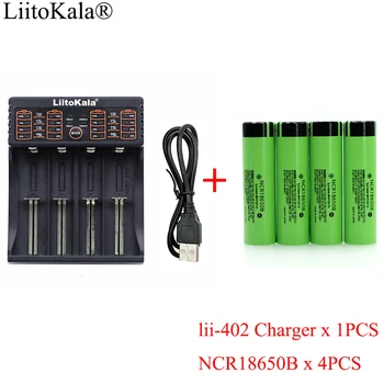 1pcs Novo LiitoKala lii-402 1,2 v 3.7 V 18650battery Carregador+4pcs NCR18650B 3400mAh 3.7 V bateria Recarregável Para a Lanterna
