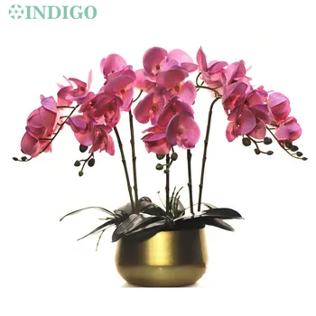 Cor-de-rosa Orquídea DIY Arranjo de Flor (1 jogo Com Pote ) Fácil De Montar Toque Real Pétalas de Decoração de Recepção Central - INDIGO