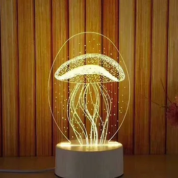 3D água-viva Noite, as Luzes de Arquitectura da Lâmpada de Mesa do Usb do Acrílico Mesa do Diodo emissor de Mesa de Decoração do Quarto de Presente de Luz Branca Morna