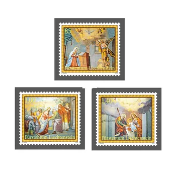 3 PCS / Set,2010,Liechtenstein Selos postais,Selos de Natal - Maria no Morro da Igreja Murais,Pinturas Famosas Coleção de selos