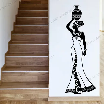 Mordren Casa Decoraton de Parede de Vinil Adesivo Decalque da Arte Mural Decoração Mulher Africana Menina África, Cultura, Estilo de Dança do Jarro Vaso rb481