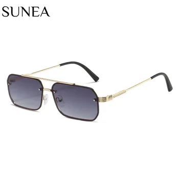 Moda das Mulheres Retângulo Óculos de sol Tons UV400 Vintage Metal Pequena Praça Armação de Óculos de Homens Gradiente Oceano Lente de Óculos de Sol