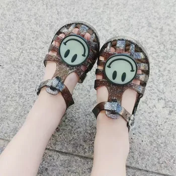 Versão coreana da nova verão de meninos e meninas luminosa jelly shoes sorriso luminoso fundo macio princesa sapatos sapatos de praia