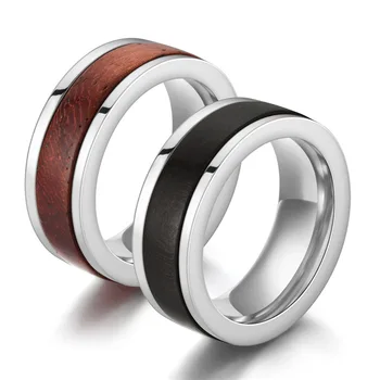 De titânio de aço embutidos de pau-rosa anel de grão de Madeira de homens anel sólido de madeira de ébano giratório anel de descompressão