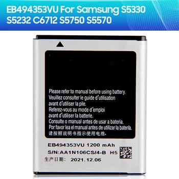 Bateria de substituição EB494353VU EB494353VA para Samsung S5330 S5232 C6712 S5750 GT-S5570 I559 S5570 Telefone Bateria 1200mAh