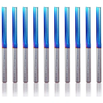 10Pcs 3.175 mm Azul Revestido em linha Reta Final do Moinho 2 Flauta de metal duro Fresa para Madeira, MDF, Plástico de Gravura do CNC Bits